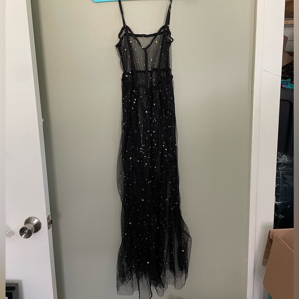 Metallic star black Sheer dress